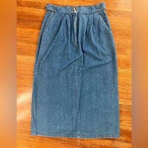 Vintage Denim Midi Pencil Skirt with Pockets